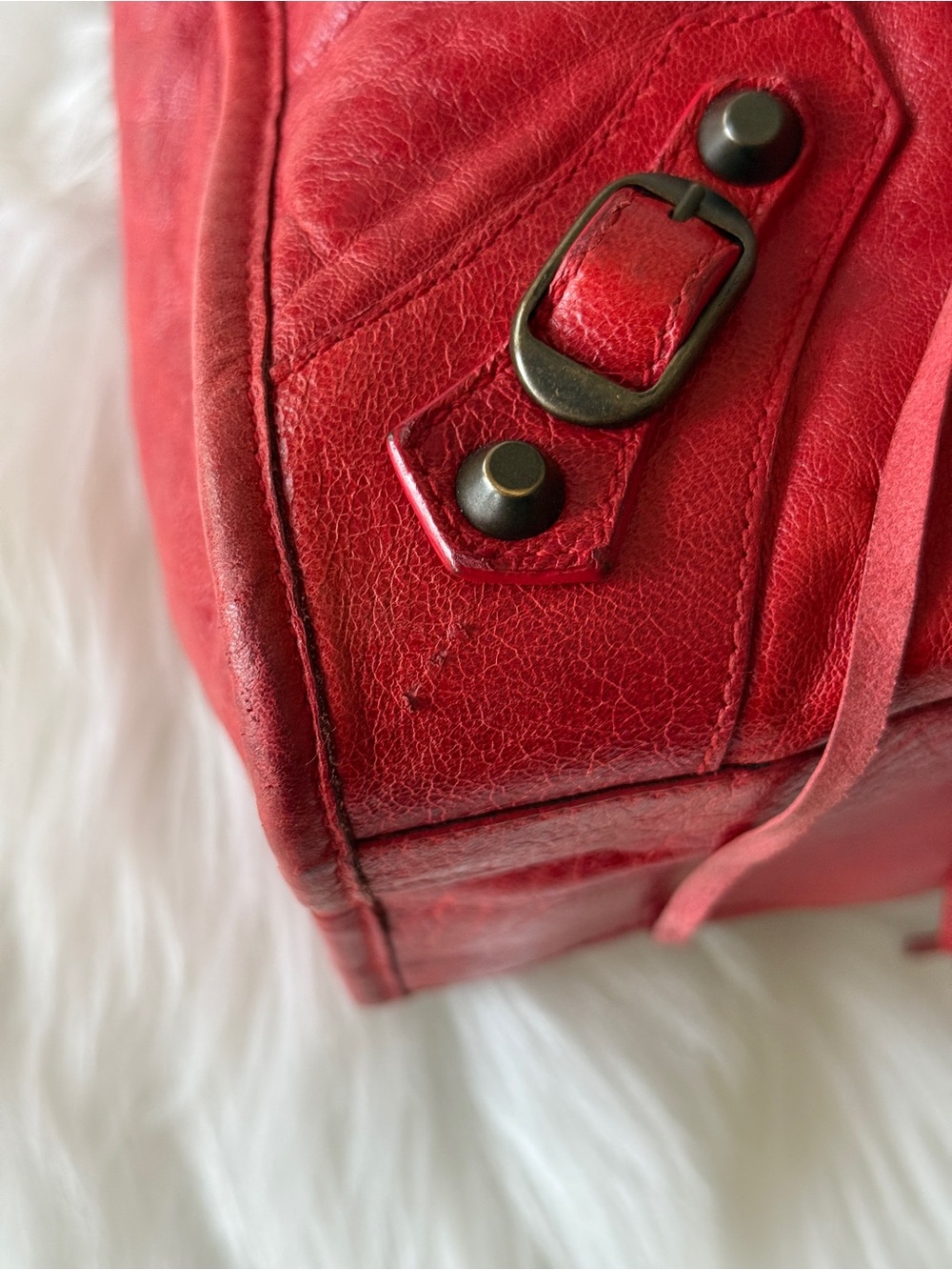 BALENCIAGA CITY BAG BRIGHT RED CHÈVRE LEATHER S/S 2007 MOTO BAG VINTAGE - Picture 10 of 16